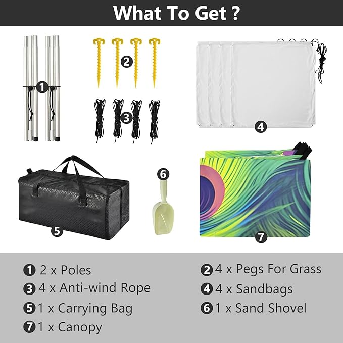 Peacock FeatherCamping Sun Shelters 9.2 x 10.5 FT Beach Canopy Tent Sun Shade with Carrying Bag for Camping Trips Fishing Backyard Fun or Picnics 21341756