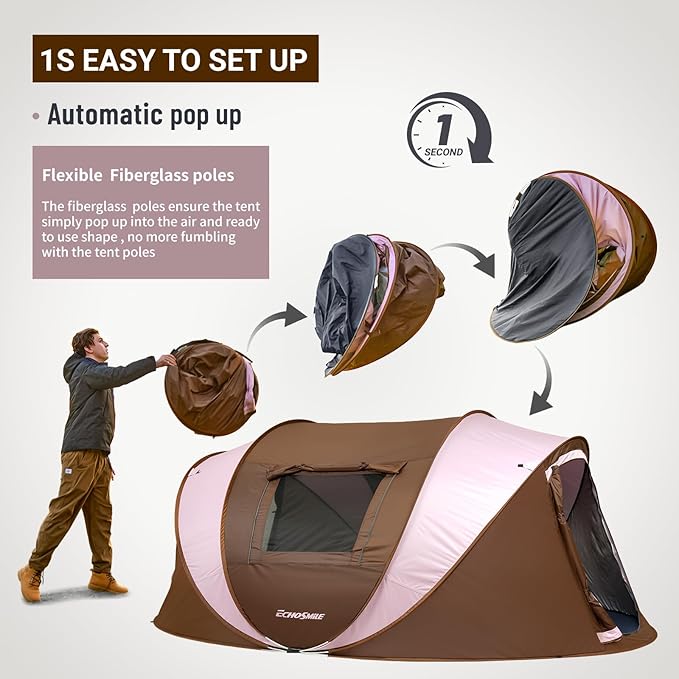 EchoSmile Instant Pop Up Camping Tent 2/4/6 Person Easy Setup Tent Water Resistant Dome Portable with Carry Bag