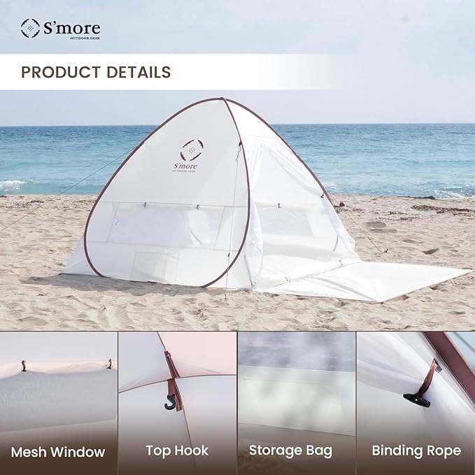S'More 1/2 Person Beach Tent Lightweight &amp Easy Set Up Pop up Tent UFP 30+ Quick Portable Sun Shade Shelter for BeachPicnic Backyard Festival