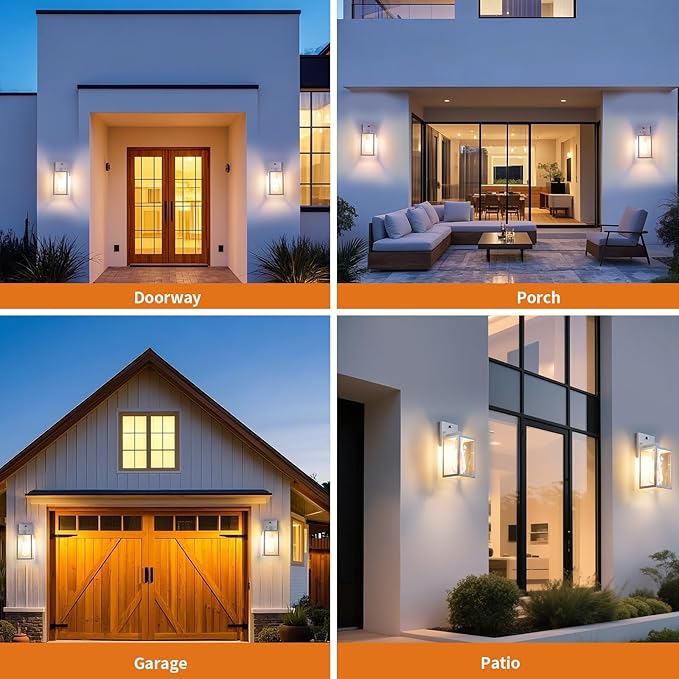 2 Pack White Dusk to Dawn Front Porch Lighting Fixtures Wall Mount Sensor Outside Exterior Lights for House Outdoor Lantern Lamp Waterproof Wall Sconce Lights Coach Light for Garage Entryway