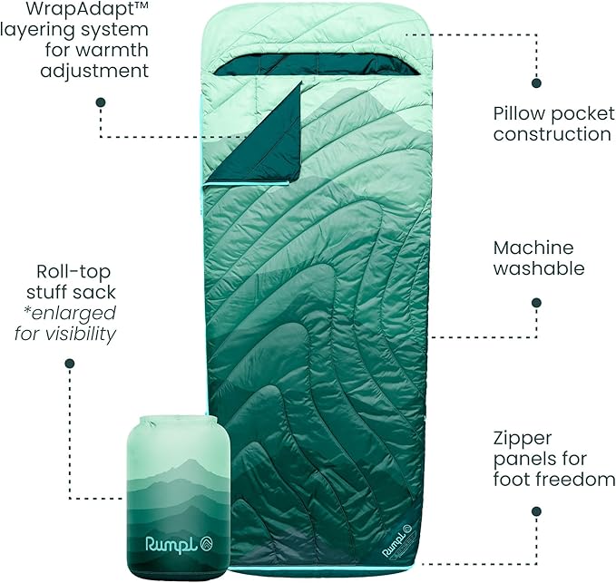 Rumpl Wrap Sack 20-Degree Sleeping Bag for Adaptable 3-Season Comfort