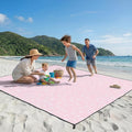 OIGAE Family Beach Blanket 7×8 ft Sand-Free Picnic Mat for 1–4 People Quick-Dry Lightweight Outdoor Blanket with Stakes &amp Corner Pockets Shell Pink
