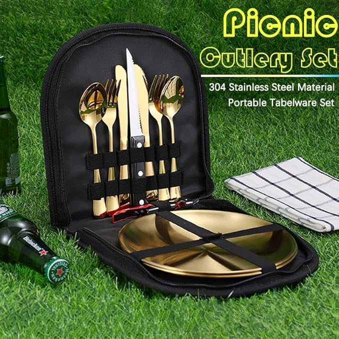 Cutlery Set Picnic Camping Picnic Set With 304 Stainless 10Pcs Tableware Dishes Steel Cutlery Set For 2Person D