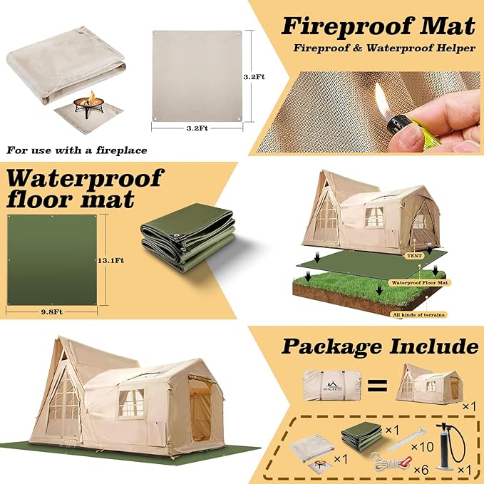8/10/12 Person Large Inflatable Tents for Camping 4 Season Blow Up Tents with Canopy/Rainfly Luxury Inflatable Tent House with Stove Jack Easy Setup Inflatable Camping Tent.