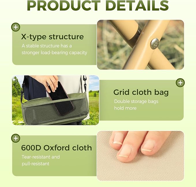 Portable Folding Camping Stool 2026 New Foldable Portable Backpack Stool Collapsible Stool for Camping Lightweight Ultralight Pocket Chair for Travel Walking Fishing Picnic BBQ (Khaki Large)