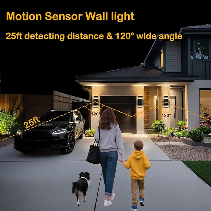 Dusk to Dawn Motion Sensor Porch Light with 3 Lighting Modes Waterproof Up Down Wall Sconce with Adjustable Bulbs Aluminum Exterior Light Fixtures for Entryway Patio GarageETL Listed