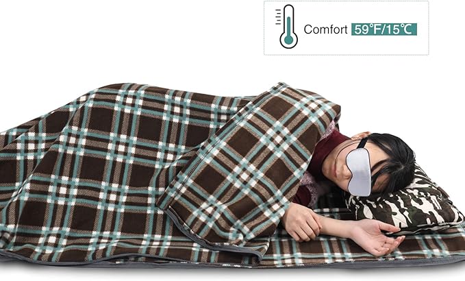 REDCAMP Fleece Sleeping Bag Liner Thicker for Adult Warm or Cold Weather 73 Long Full Sized Zipper Camping Blanket for Outdoor Indoor Used with Sack Brown