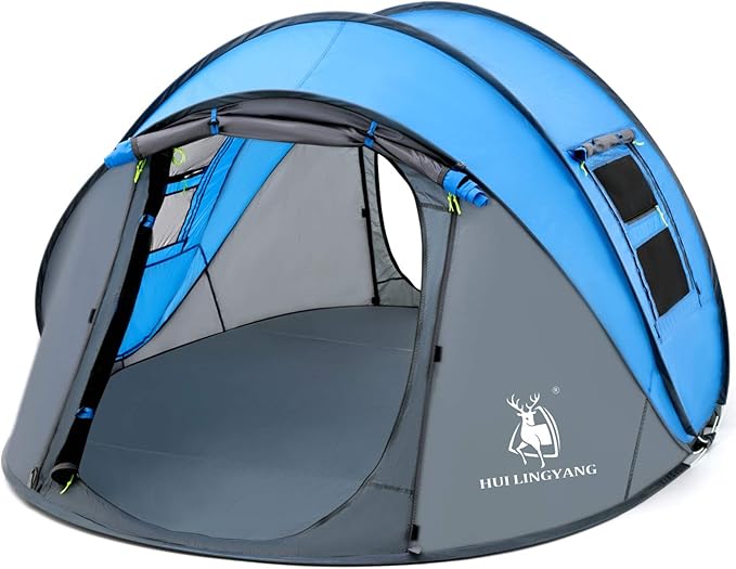4 Person Easy Pop Up Tent9.5’X6.6’X52''Waterproof Automatic Setup2 Doors-Instant Family Tents for Camping Hiking &amp Traveling