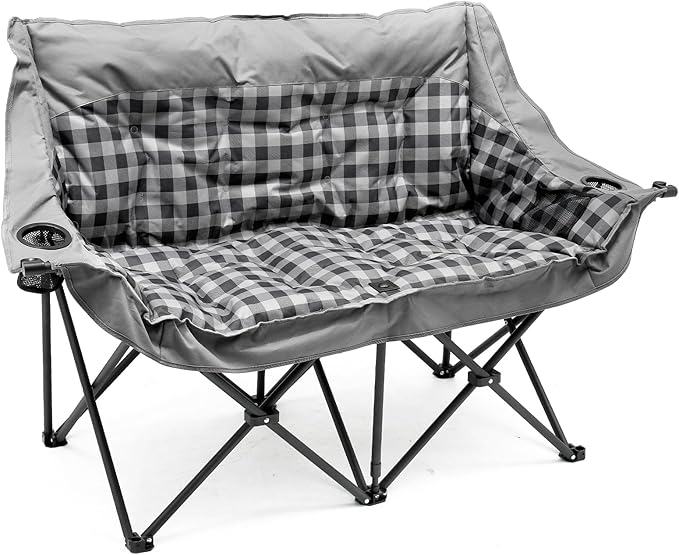 Slsy Double Camping Chair Extra Padded Loveseat for 2 Prson Heavy Duty Folding Loveseat with Cup Holders for Camping Fishing or Hunting