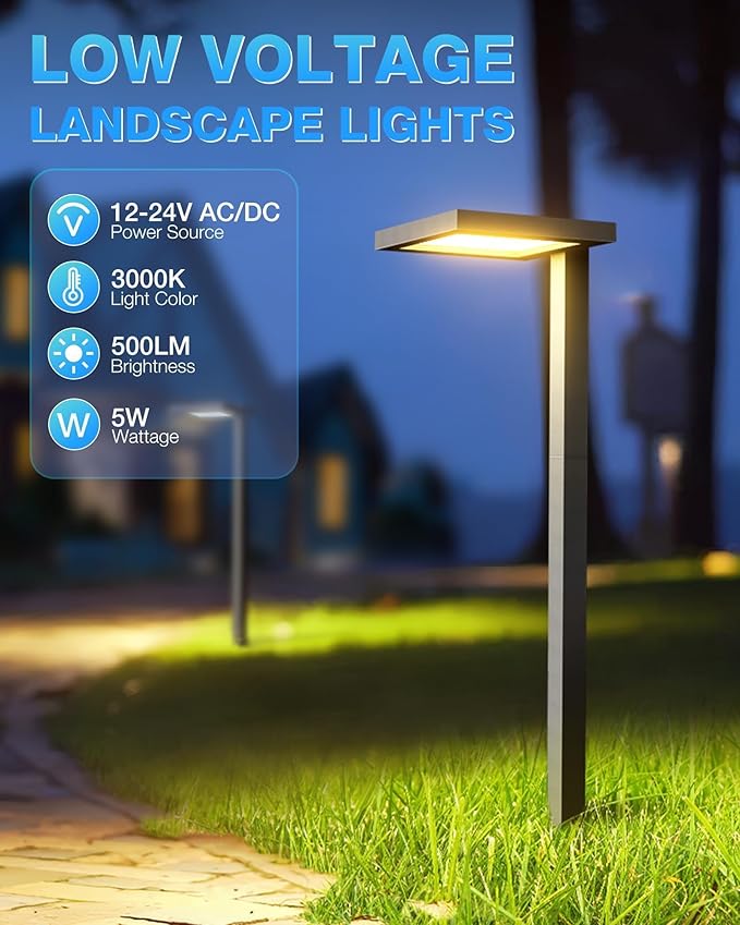 SUNVIE Low Voltage Landscape Lighting with Connectors 5W Anti-Glare LED Pathway Lights Wired Waterproof Outdoor Landscape Path Lights for Walkway Yard Garden Patio ETL Listed Cord 8 Pack