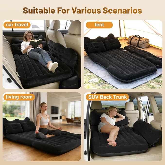 Inflatable Car SUV Air Mattress Back Seat Bed with Air PumpPortable Thickened Car Travel Camping Sleeping Air Mattress Blow Up Bed for Car Universal SUV
