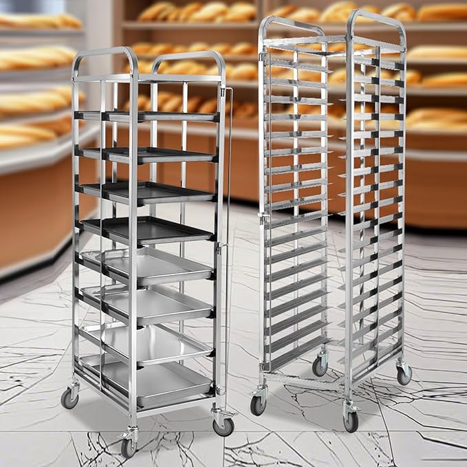 Quick Rack for Baking Pans12-Tier Stainless Steel Mobile Bakery Pan Rack with Wheels &amp Brakes - Perfect for Restaurants Catering and Bakeries Heavy-Duty Space-Saving Kitchen Storage Sol