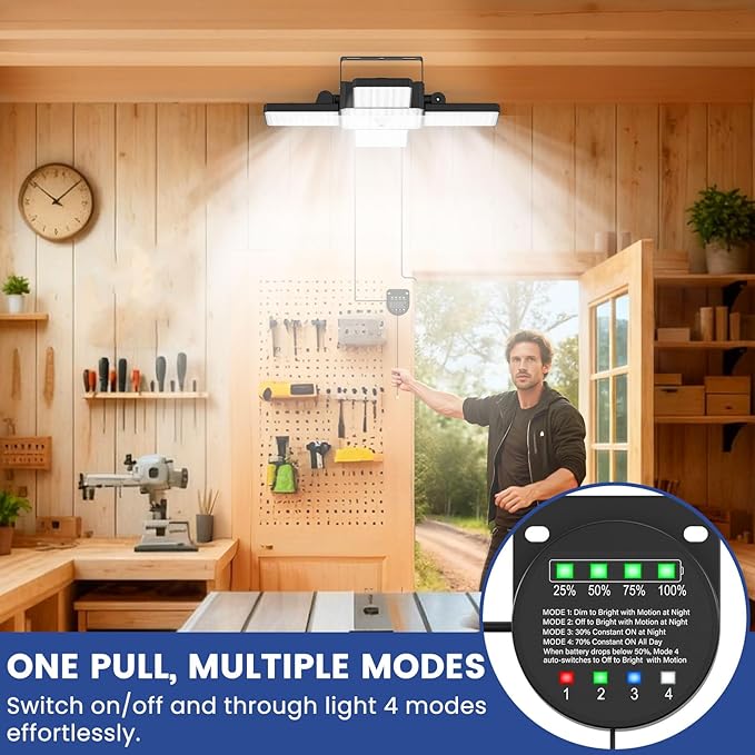 Solar Shed Light Indoor Outdoor 2000LM 268LED Solar Pendant Light with Motion Sensor Day &amp Night Available 4 Lighting Modes Battery/Mode Indicator IP65 Waterproof for Shed Garage Gazebo Barn
