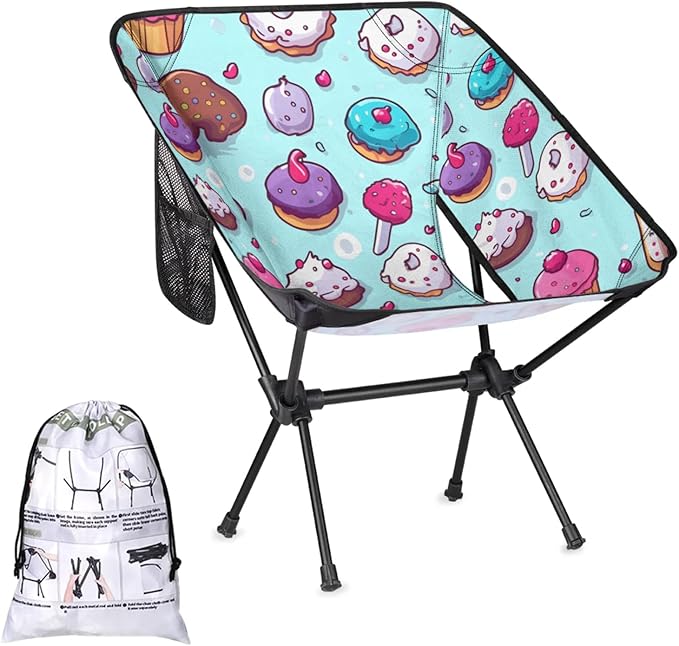 Honeybaby Folding Camping Chair Various Ice Creams Camping Chairs Lightweight Portable Chair Outdoor Foldable Chairs for Camping Travel Picnic Beach Hiking