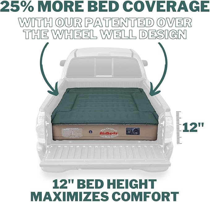 Pittman Outdoors AirBedz Truck Bed Air Mattress – Pro3 Series Truck Bed Mattress for Full Size Long Bed 8 Foot+ 25% More Coverage Built-in Pump Heavy Duty PVC Carry Bag Included - PPI-301