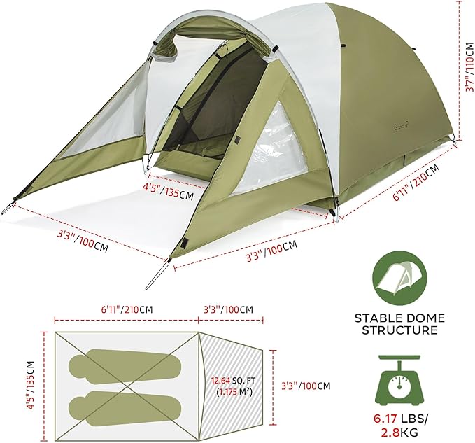 Clostnature Camping Tent with Porch - Waterproof 2 Person Tent for Camping Easy Setup Lightweight Two Person Shelter for Hiking Backpacking Family Outdoor