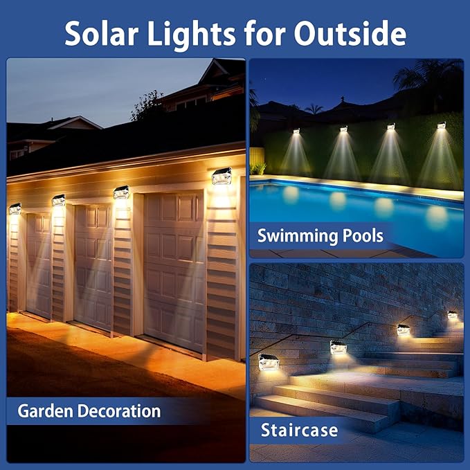 Solar Outdoor Lights 8 Pack Solar Fence Deck Lights Waterproof Powered Outside Lighting for Step Railing Wall Pool Stair Yard Garden Patio Decorations
