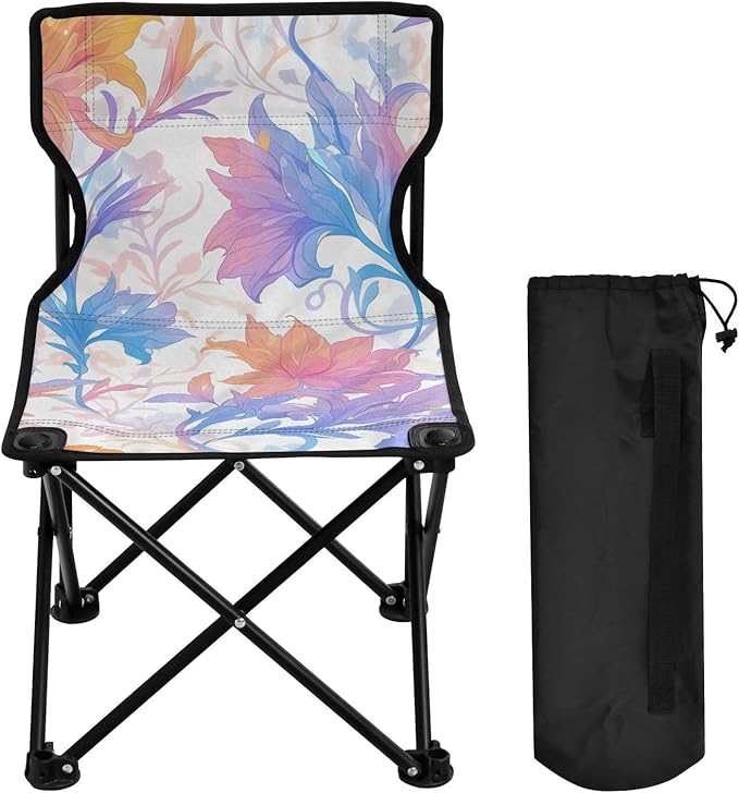 Orange-Purple Iris Portable Camping Chairs Folding Chair - Durable Oxford Fabric Lightweight Iron Frame Easy Fold Design - Ideal for Outdoor Activities Camping Fishing and Travel