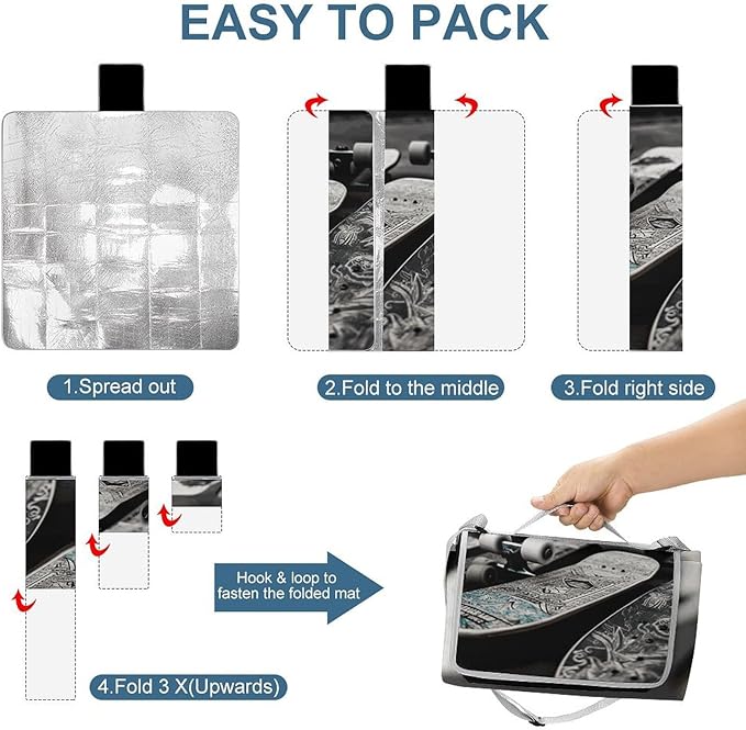 Skate Boards Beach BlanketPortable Waterproof Picnic Blanket58.3''x 58.3'' Extra Large Picnic Mat for BeachCamping Grass Lawn Park Accessorie for Festival BBQ