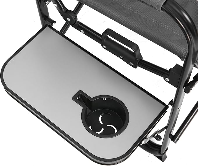 Foldable Directors Chair Heavy Duty Outdoor Camping Chair with Side Table and PocketOversized Rocking Lawn Chair for FishingBeachSport Events (Gray)