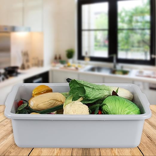 Saedy 32 L Gray Commercial Bus Tub Large Plastic Restaurant Bus Box 4 Pack