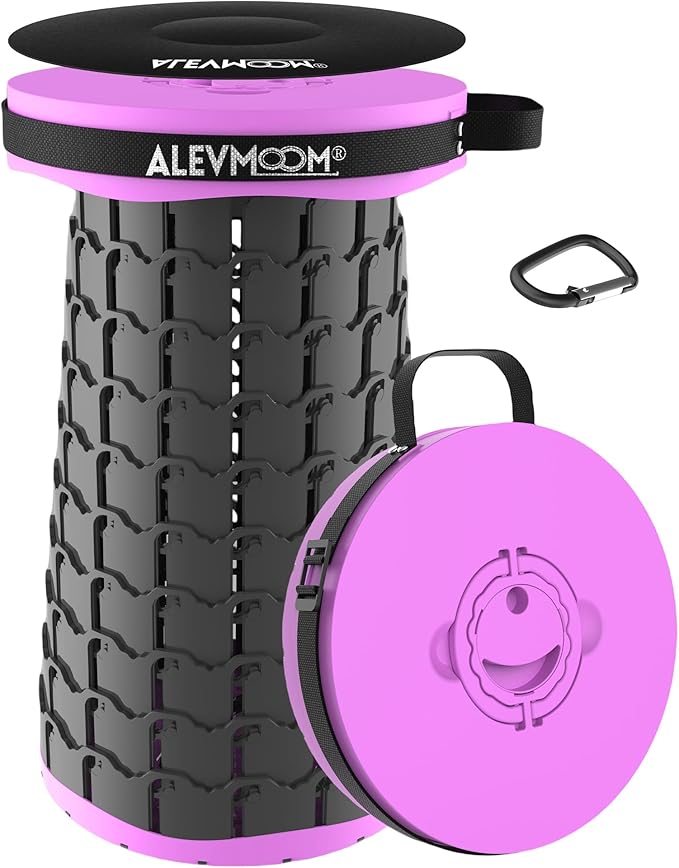ALEVMOOM Upgraded 19.7 XXL Collapsible Stool with Cushion Portable Telescoping Stool Capacity 1000lbs Heavy Duty Retractable Folding Chair for Adults for Camping Fishing Hiking BBQ