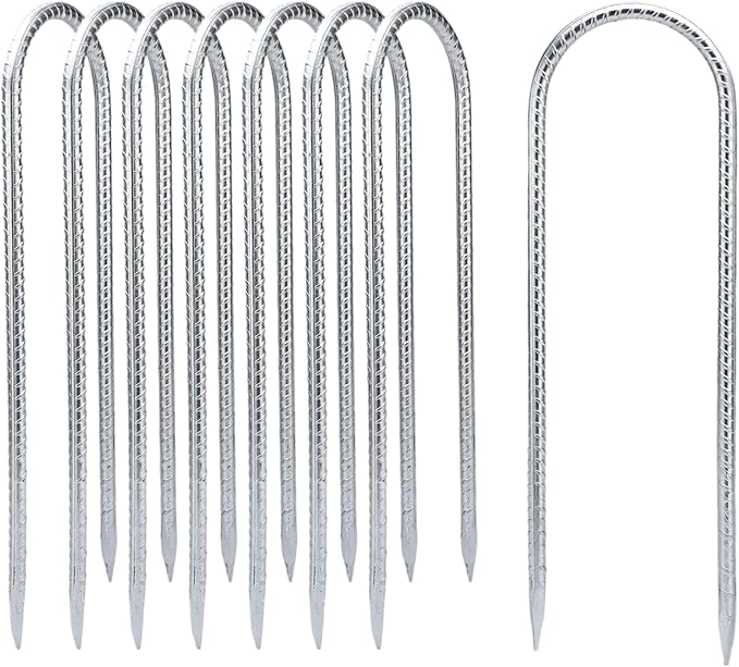 YANYUCB Ground Anchors8 Pack Galvanised Threaded Steel Rebar StakesTrampoline Stakes12 Inch Heavy Duty U Hook Ground Stakes for Fixing TentsSwing FramesTrampolinesGardening
