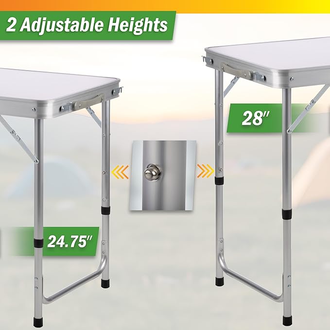 Folding Camping Table with Storage - Lightweight and Portable Aluminum Camp Table with Adjustable Height for Outdoor Travel Beach BBQ Party Picnic and Glamping by Wakeman Outdoors