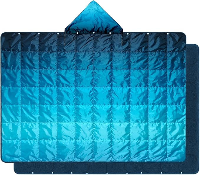 zzlamb Hooded Stadium BlanketWaterproof Outdoor Camping Blanket Polar FleeceWarm Windproof Portable for StadiumSportsPicnicBeachCarPets56x75in Lake Blue Fade