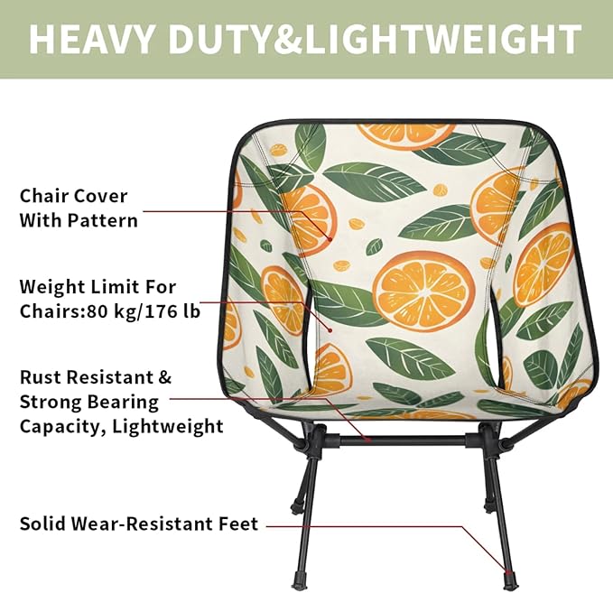 Honeybaby Folding Camping Chair Cute Orange Leaves Camping Chairs Lightweight Portable Chair Outdoor Foldable Chairs for Camping Travel Picnic Beach Hiking