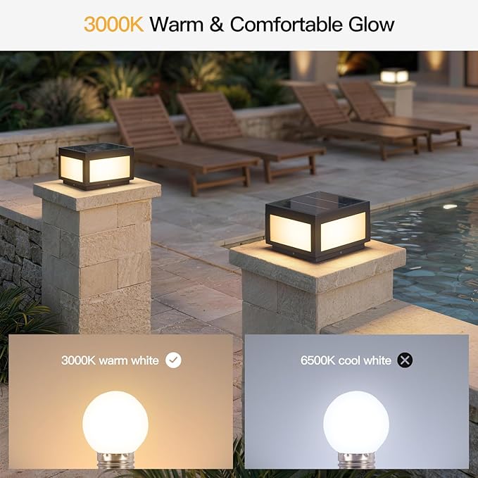 Solar Post Lights 9.8 Modern Pillar Lights Outdoor Dusk to Dawn Column Light Waterproof 3000K Square Lamp Fence Posts Cap LED Light Landscape Lighting for Patio Garden Deck Outside Columns