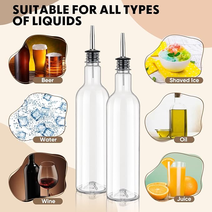 8 Pack 25 oz Syrup Bottle Plastic Long Neck Bottle with Stainless Steel Leakproof Tapered Spout Pourer and Cap Alcohol Juice Coffee Container for Home Bar Service Bartending Supplies