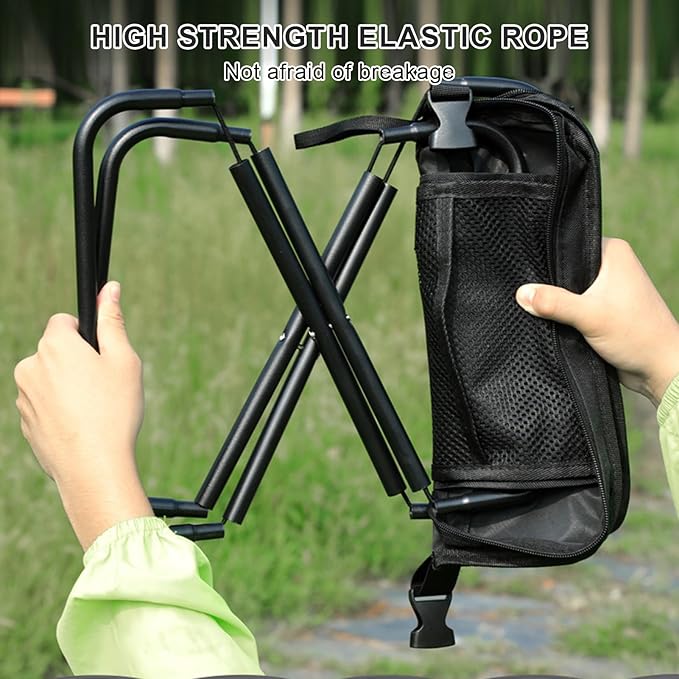 Portable Folding Camping Stool With Shoulder Strap Small Folding Stool For Adults Ultra-Thin Portable Folding Stools With Side Pocket Mesh Collapsible Seat For Outdoor Fishing Hiking (B)