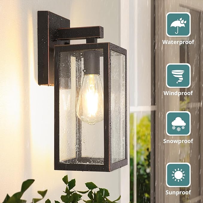 MAXvolador Outdoor Wall Lantern Exterior Waterproof Wall Sconce Light Fixture Oil Rubbed Bronze Anti-Rust Mount Light Glass E26 Porch Patio Lighting
