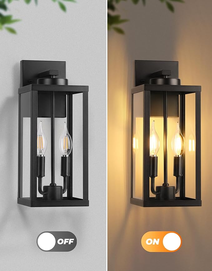 PARTPHONER Outdoor Indoor Wall Lights for House Transitional Wall Lantern Sconce Tall Wall Lamp Waterproof Exterior Lighting Fixture with E12 Base Outside Lights for House Porch Garage Black 2 Pack