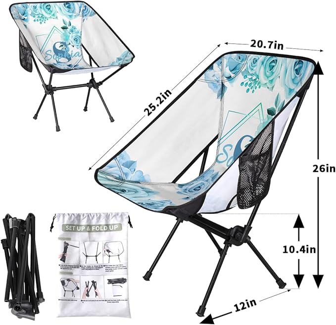 Camping Chair Personalized Backpacking Chair Lightweight Portable Folding Customized Name Chairs for Beach Sport Hiking (Sky Blue)