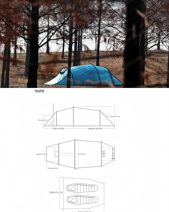 Hot Tent with Stove Jack – 4 Season Waterproof &amp Windproof Shelter for 1–4 People Lightweight for Camping Hiking Hunting &amp Fishing