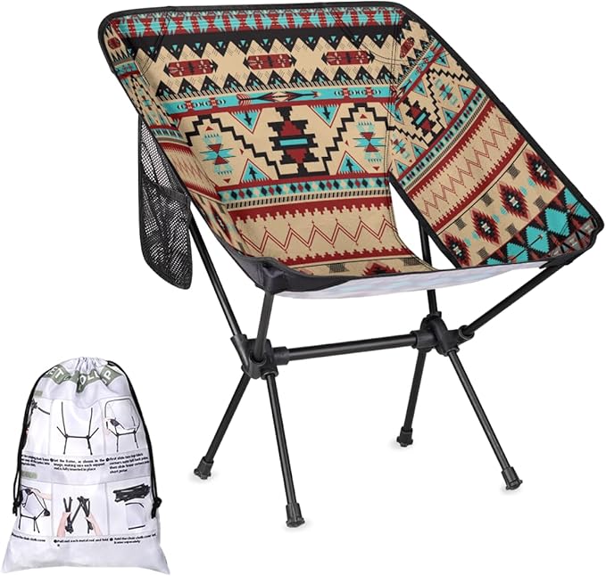Ethnic Tribe Aztec Pattern Camping Chair Lightweight Portable Chairs for Adults Easy Installation Outdoor Foldable Camping Chair for Camping Fishing Hiking Picnic Beach