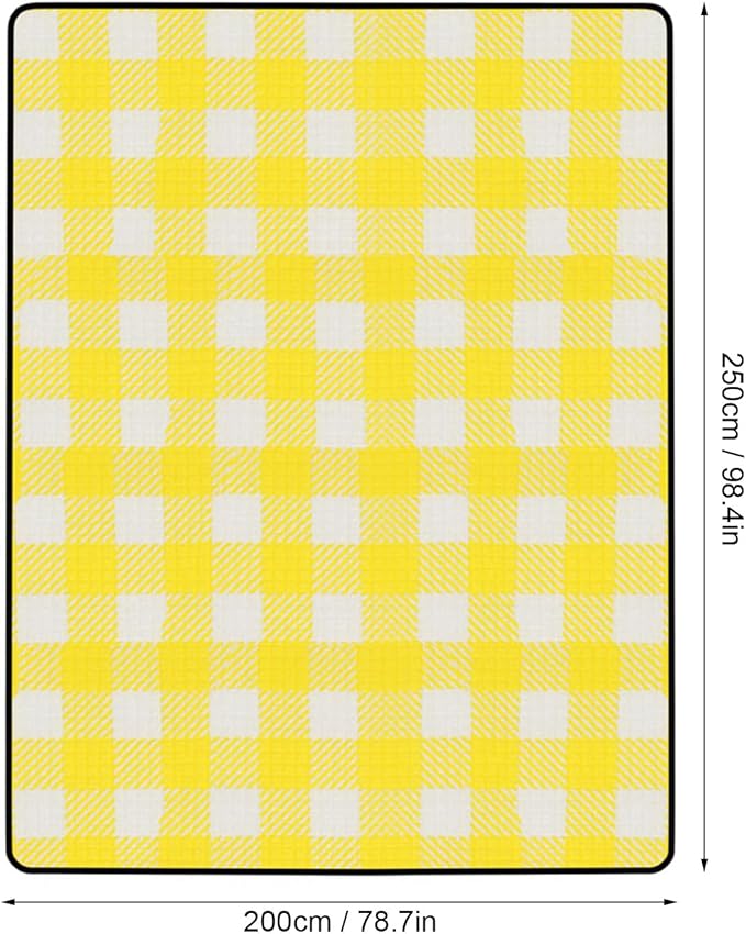 Waterproofs Foldable Picnic Mat - Thick Camping Blanket with Yellow Grid Pattern for Outdoor Activities Like Picnics Camping and Beach Trips