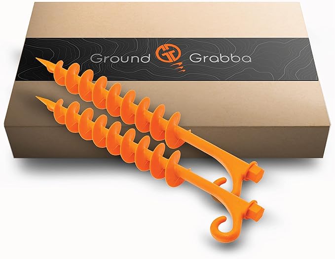 GROUNDGRABBA Lite Orange Tent Stakes - Tent Stakes for Sand | Screw in Earth Ground Anchors for Maximum Grip and Longevity in Soft Surfaces - 2 Pack