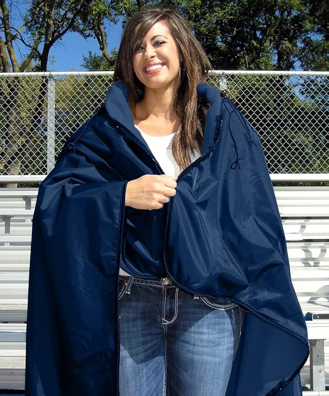 Ultimate SportsWrap - Patented - The Only Wearable Weatherproof Stadium Picnic Sports Blanket Complete with Upper and Lower Zippers Lined &amp Adjustable Hood and Inside Hand Warmers 70 x 58
