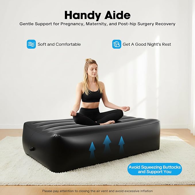 BBL Bed 72 x 40 Inflatable Mattress with Hole BBL Bed After Surgery for Sleeping Ergonomics PVC Pregnancy Bed Inflatable Mattress Air Mattress for Camping Traveling Hiking (Black)