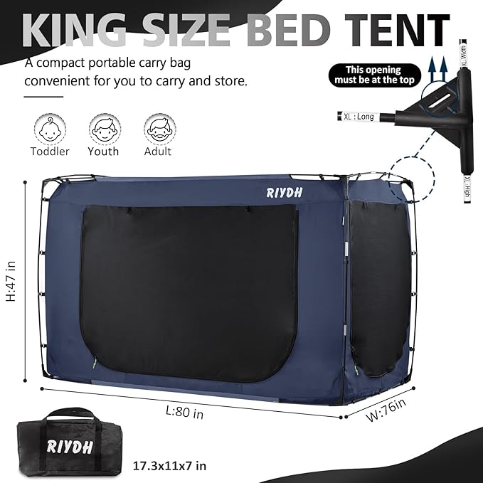 Bed Tent Bed Canopy King Size Tents for Adult and Kids- Original Design Portable Dream Tent Indoor Sleeping Tents 80% Blackout with 3 Doors Breathable Big
