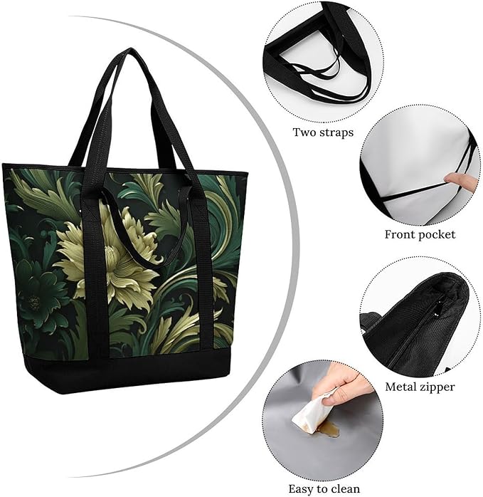 Insulated Shopping BagLarge Reusable Cooler Bags Dark Green And Green Style Printed Foldable Shopping BagTravel Waterproof Shoulder Bag