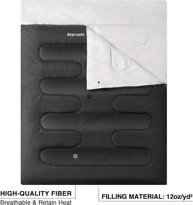 Atarashi Camping Sleeping Bag- 4 Seasons for Adults Light Warm Extra-Large with Compression Sack- Great for Hiking Backpacking &amp Outdoor Adventures
