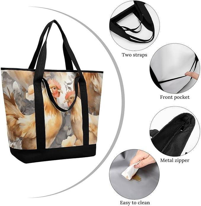 Insulated Shopping BagLarge Reusable Cooler Bags Chicken Duck Printed Foldable Shopping BagTravel Waterproof Shoulder Bag