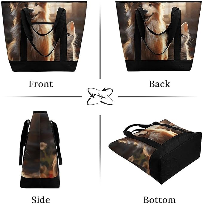 Insulated Shopping BagLarge Reusable Cooler Bags Dogs And Cats Printed Foldable Shopping BagTravel Waterproof Shoulder Bag