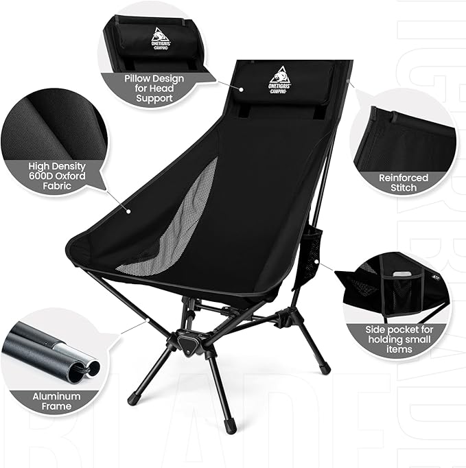 ONETIGRIS Tigerblade High Back Camping Chair with Pillow Design Comfortable Widened Seat Folding Chair