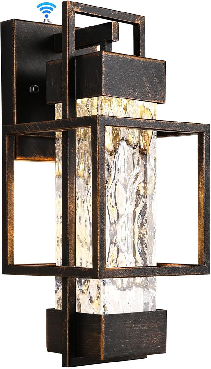 PARTPHONER Modern Outdoor Light Fixture Dusk to Dawn Outdoor Lighting 15 H Exterior Wall Sconce Waterproof Porch Light Outside Light for House with Water Glass for Garage Doorway Black Brushed Gold