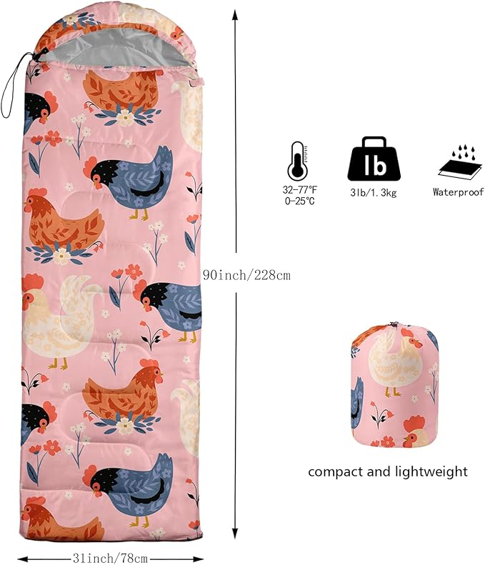 Axolotl Cartoon Fox Sleeping Bag3 Season Warm and Cool Weather Kawaii Fox Flowers Sleeping Bags for Kids Boys TeensWaterproof Lightweight Sleeping Bags for TravelingOutdoors Camping EquipmentRed